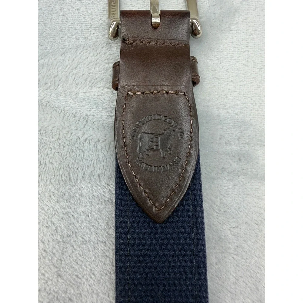Belted Cow Co Mens Golf Belt Cross Clubs Navy Blue Leather Canvas Size 40 Preppy